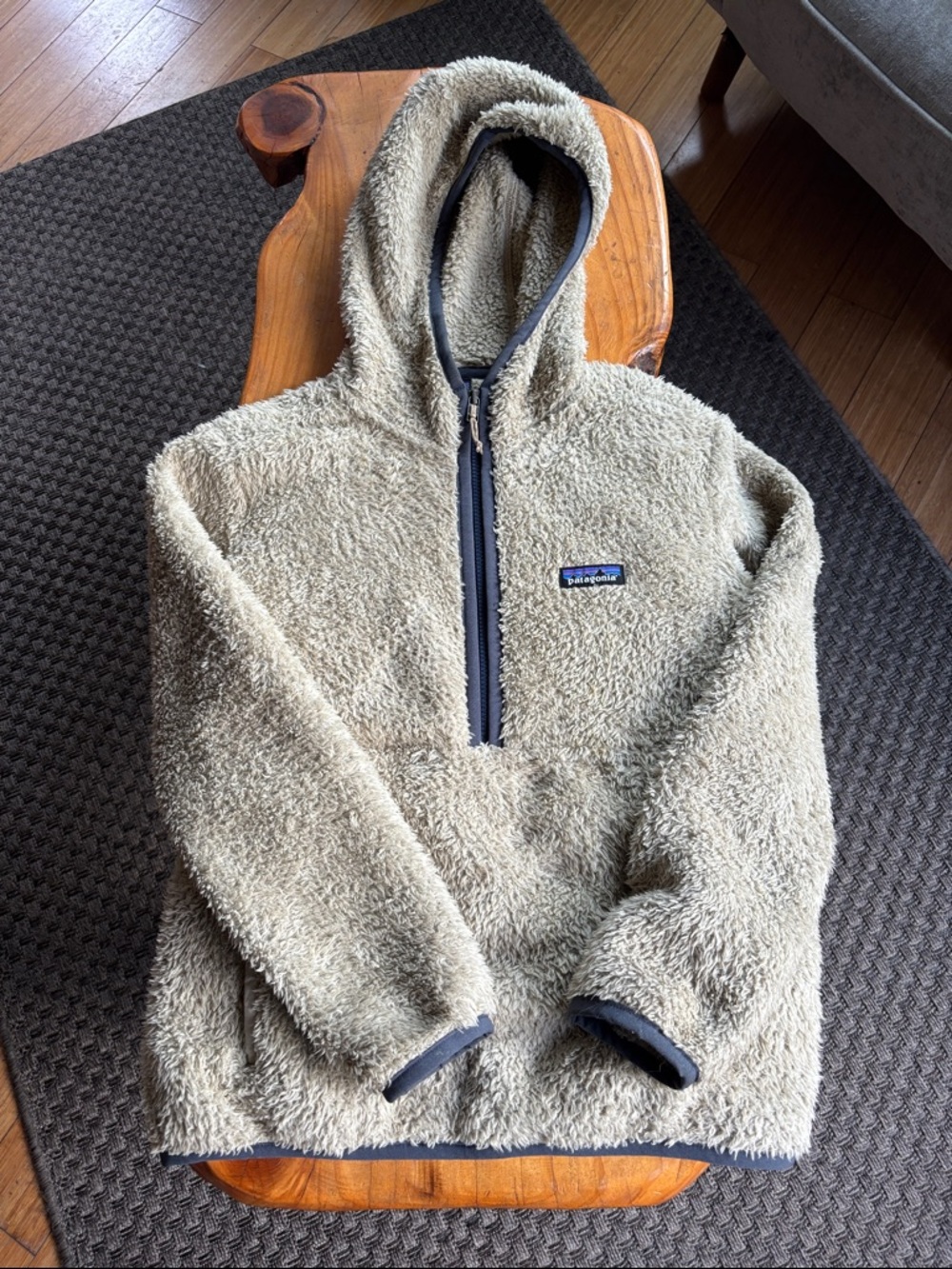 Patagonia Beige Sherpa Hoodie with Gray Trim
